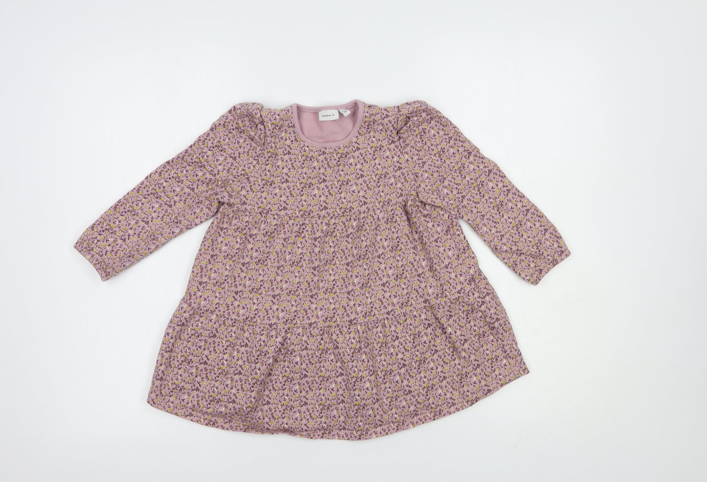 name it Girls Pink Floral Cotton A-Line  Size 2-3 Years  Crew Neck Pullover