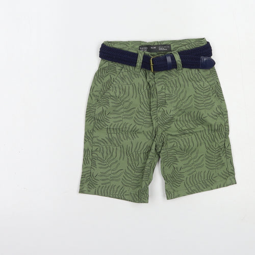 Denim Co. Boys Green Floral Cotton Chino Shorts Size 5-6 Years  Regular Buckle
