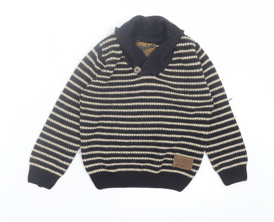 Rebel Boys Blue V-Neck Striped Acrylic Pullover Jumper Size 2-3 Years  Pullover