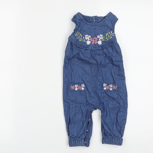 Dunnes Girls Blue Floral Cotton Romper One-Piece Size 6-9 Months  Button