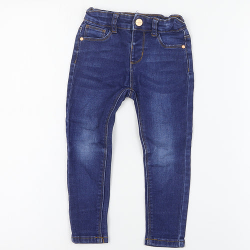Primark Girls Blue  Cotton Skinny Jeans Size 2-3 Years  Regular Snap