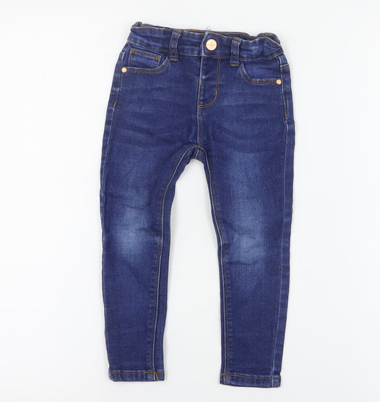 Primark Girls Blue  Cotton Skinny Jeans Size 2-3 Years  Regular Snap