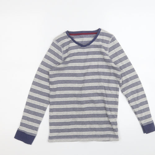 Marks and Spencer Boys Grey Round Neck Striped Cotton Pullover Jumper Size 11-12 Years