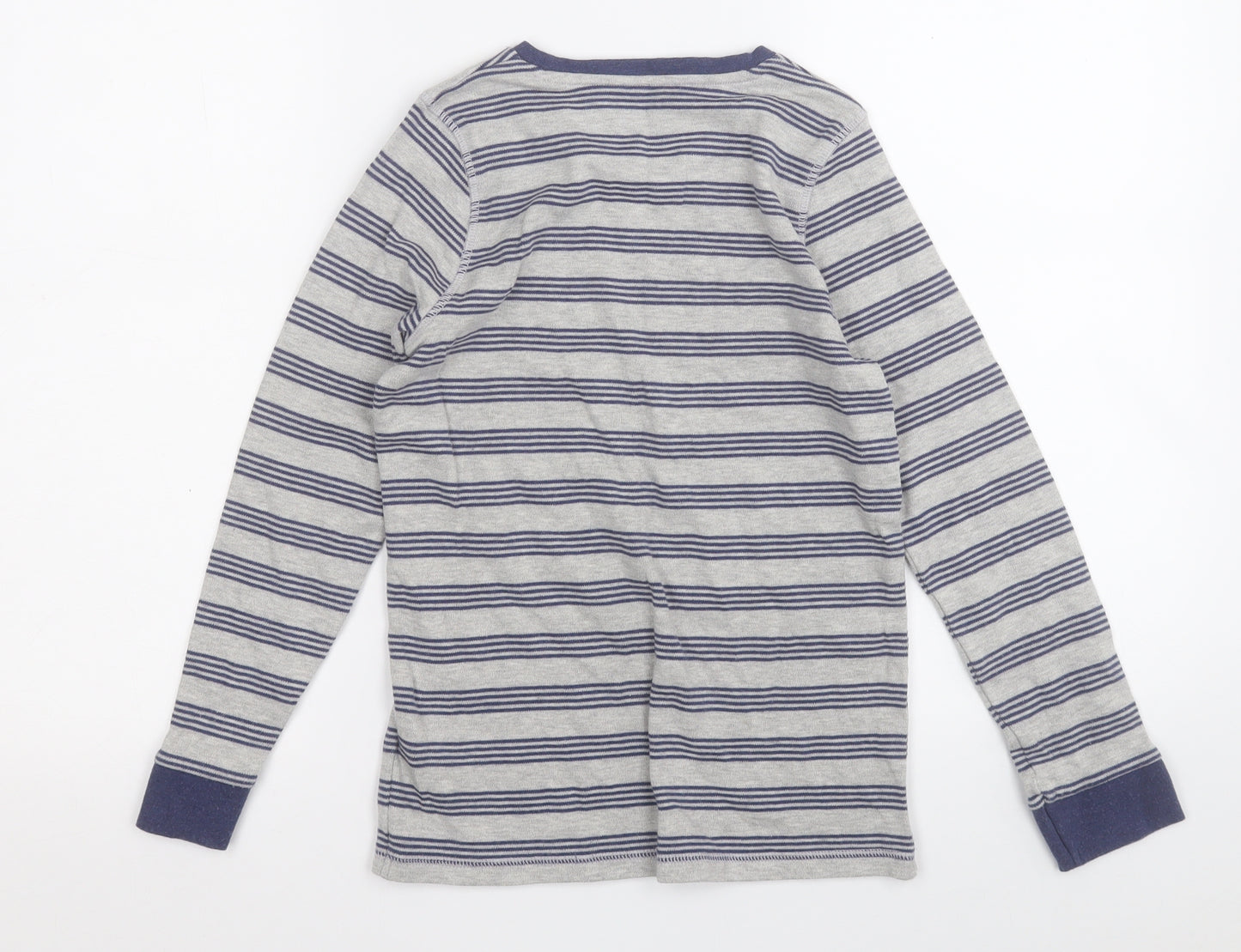 Marks and Spencer Boys Grey Round Neck Striped Cotton Pullover Jumper Size 11-12 Years