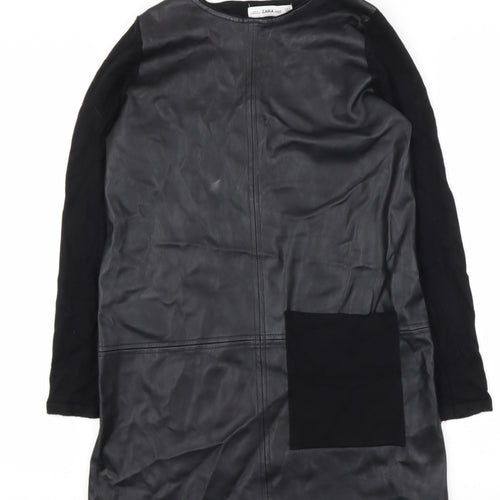 Zara Knit Womens Black  Polyester Shift  Size S  Round Neck