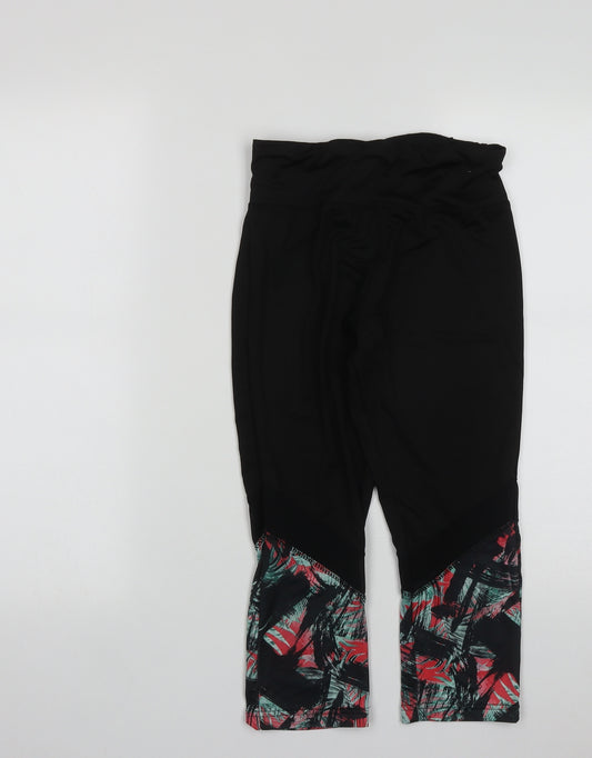 Primark Womens Black Geometric Polyester Cropped Leggings Size 8 L18 in Regular