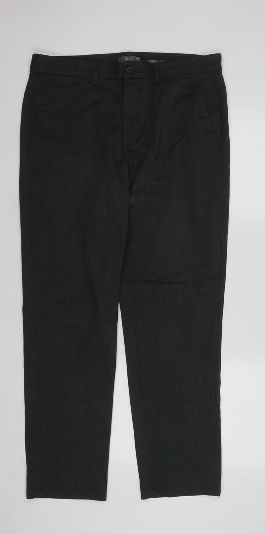 Marks and Spencer Mens Grey  Cotton Trousers  Size 34 in L31 in Regular Zip