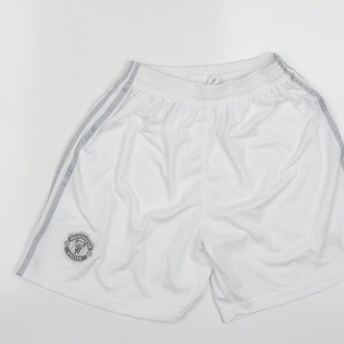 Manchester United Mens White  Polyester Sweat Shorts Size M L7 in Regular Drawstring