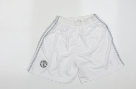Manchester United Mens White  Polyester Sweat Shorts Size M L7 in Regular Drawstring