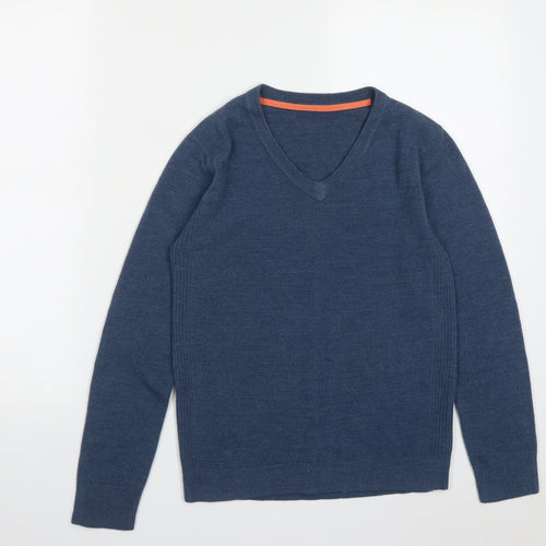 Marks and Spencer Boys Blue V-Neck  Acrylic Pullover Jumper Size 11-12 Years
