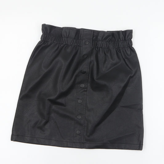 Primark Girls Black  Polyurethane Mini Skirt Size 12-13 Years  Regular Pull On - Faux Leather