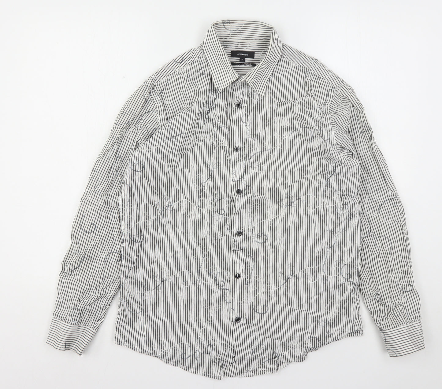 Peter Werth  Mens Multicoloured Striped Cotton  Button-Up Size M Collared Button