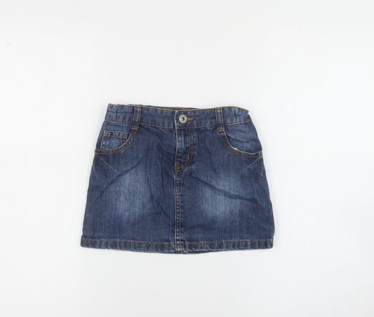 Blue Zoo Girls Blue  100% Cotton Straight & Pencil Skirt Size 7 Years  Regular Button - Denim