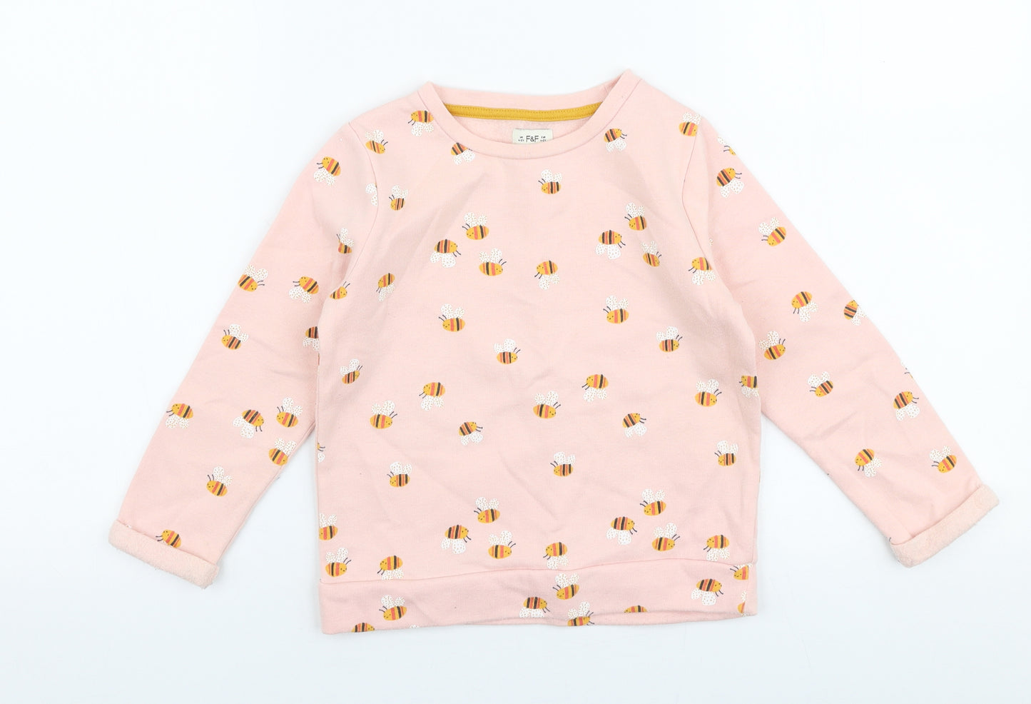 F&F Girls Pink  Cotton Pullover Sweatshirt Size 4-5 Years  Pullover - Bees