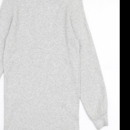 NEXT Girls Grey  Polyester Jumper Dress  Size 9 Years  V-Neck Pullover