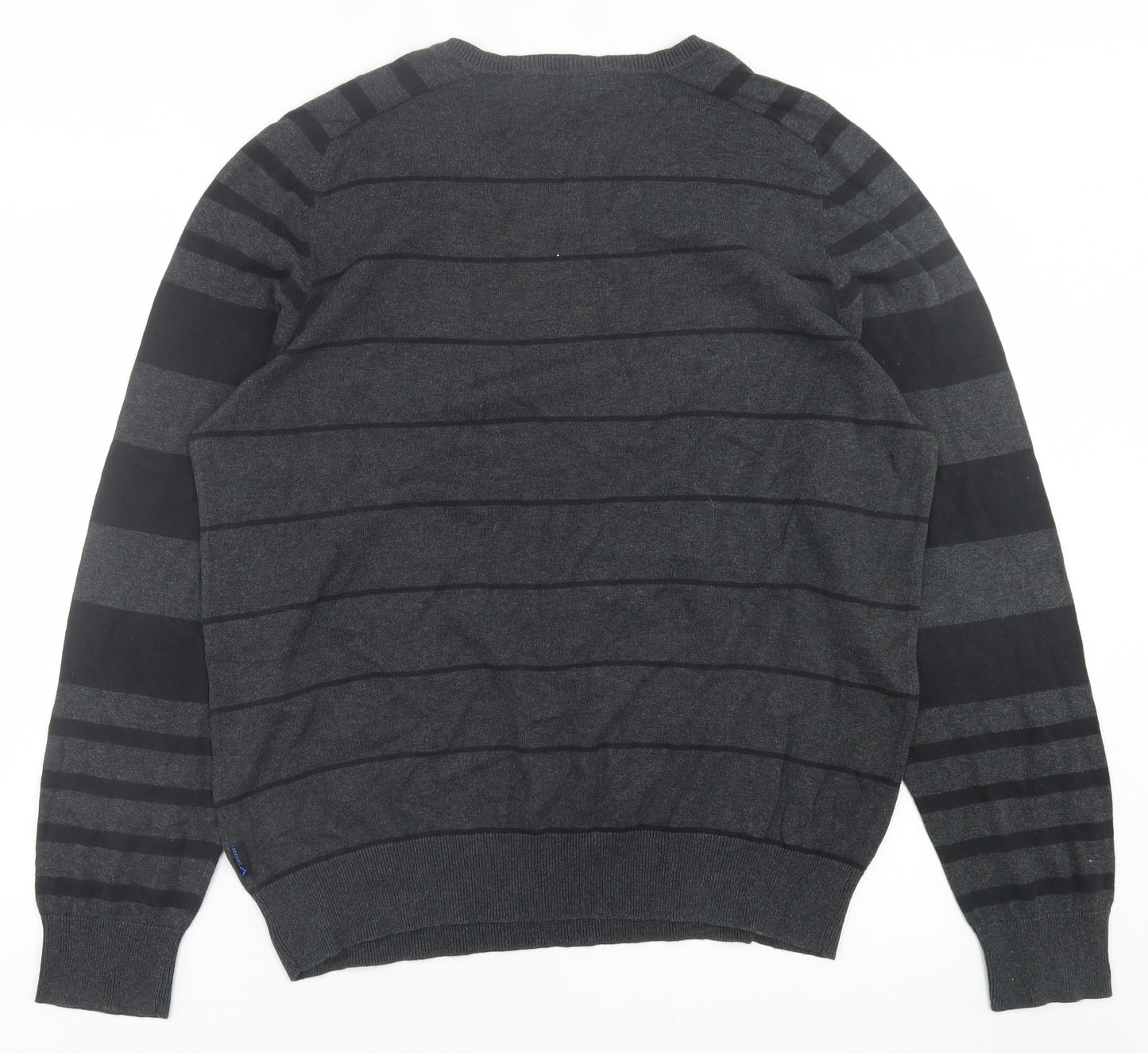Sonneti Mens Grey V-Neck Striped Cotton Pullover Jumper Size XL