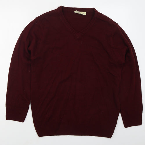 Chums Mens Red V-Neck  Acrylic Pullover Jumper Size S   - Burgundy