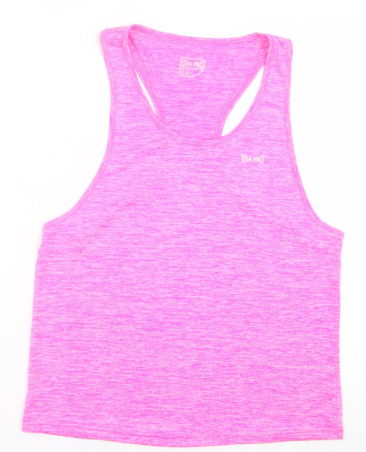 USA Pro Womens Pink  Polyester Basic Tank Size 12 Scoop Neck Pullover
