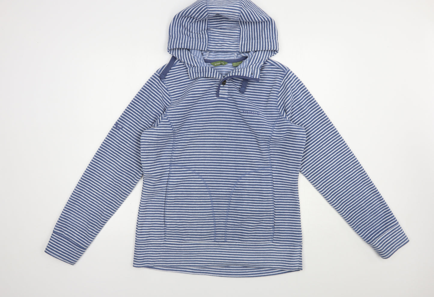 brasher Womens Blue Striped Polyester Pullover Hoodie Size 16  Button
