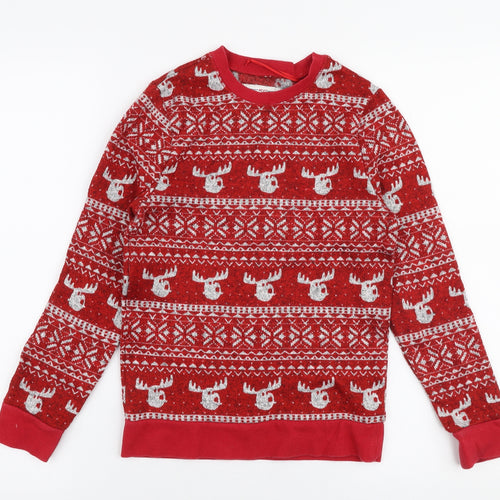 NEXT Boys Red Round Neck Fair Isle Polyester Pullover Jumper Size 9 Years  Pullover - Christmas