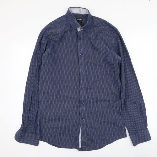 Remus Uomo Mens Blue  Cotton  Dress Shirt Size 15.5 Collared Button