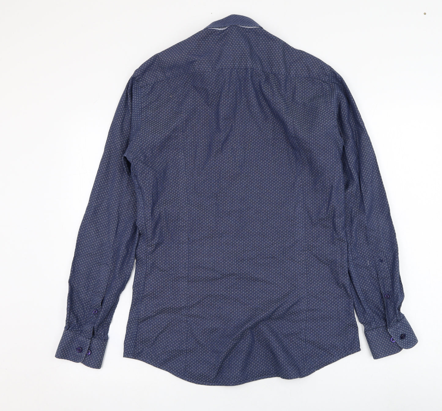 Remus Uomo Mens Blue  Cotton  Dress Shirt Size 15.5 Collared Button