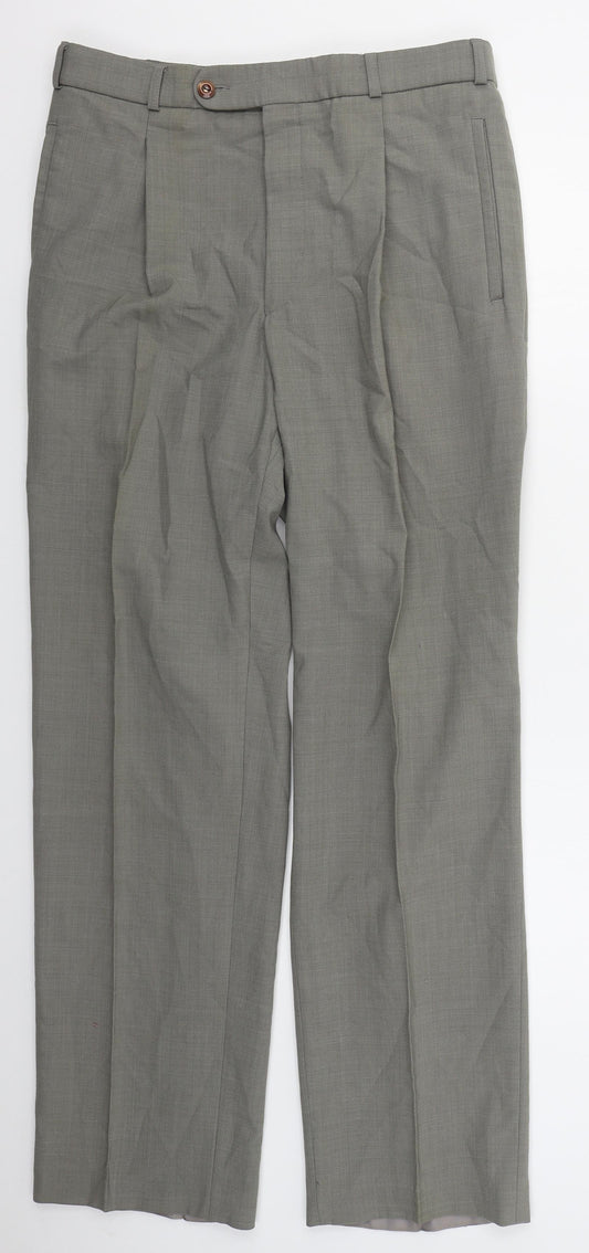 Ela Flex Mens Grey  Polyester Trousers  Size 32 L31 in Regular Button