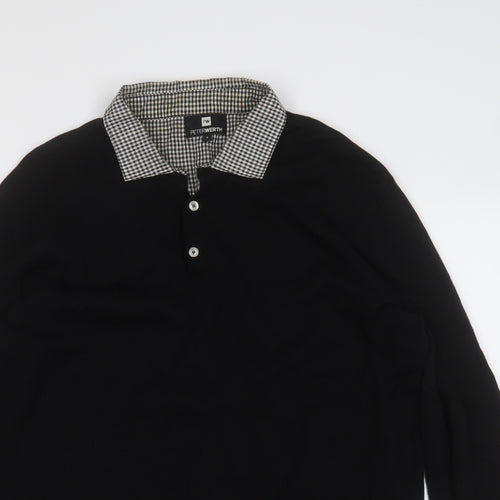 Peter Werth Mens Black  Cotton  Button-Up Size M Collared