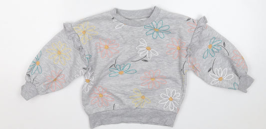 Primark Girls Grey Floral Cotton Pullover Sweatshirt Size 2-3 Years