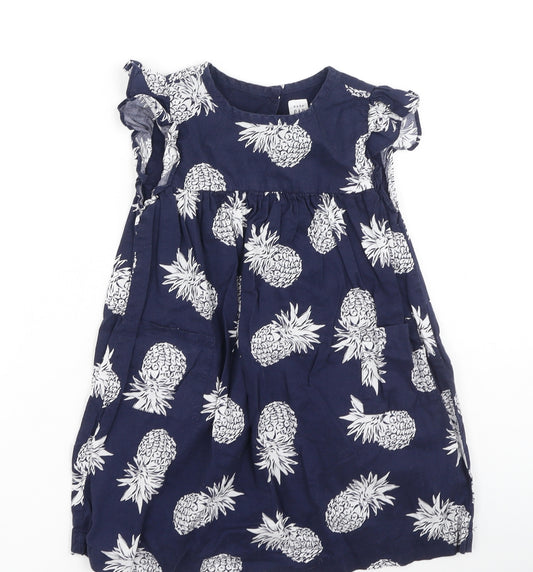 Gap  Girls Blue  Cotton Fit & Flare  Size 4 Years  Round Neck  - pineapples