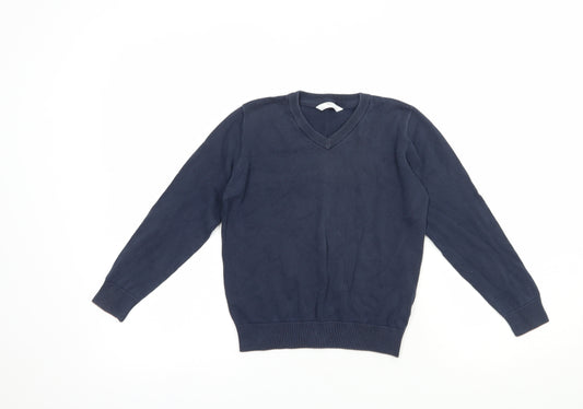 Marks and Spencer Boys Blue V-Neck  Cotton Pullover Jumper Size 6-7 Years  Pullover - Schoolwear
