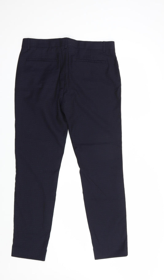 Topman Mens Blue Geometric Polyester Dress Pants Trousers Size 32 in L30 in Regular Hook & Loop