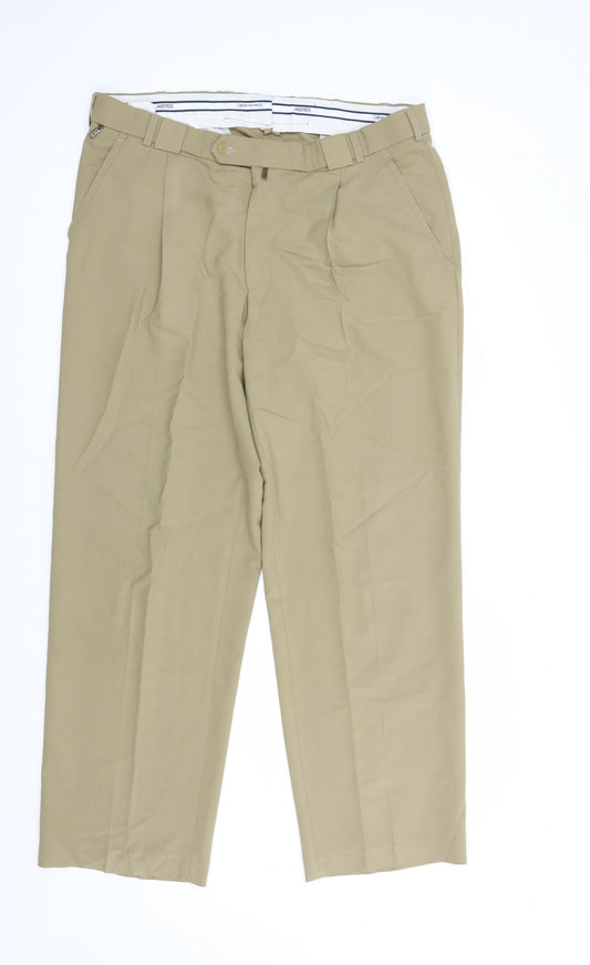 Meyer Mens Beige  Polyester Dress Pants Trousers Size 34 in L31 in Regular Button