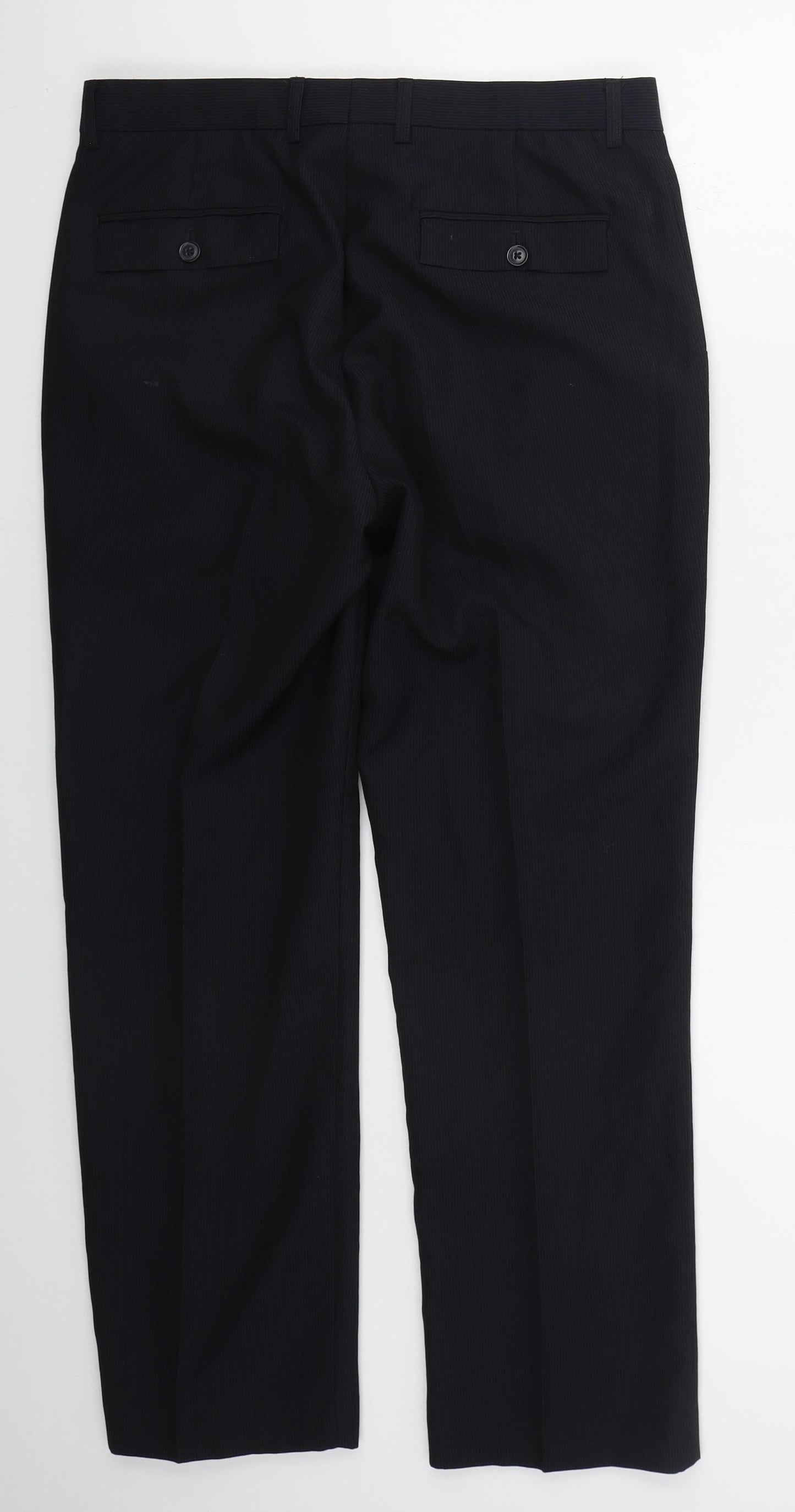 Taylor & Wright Mens Black Striped Polyester Trousers  Size 32 L28 in Regular Hook & Eye