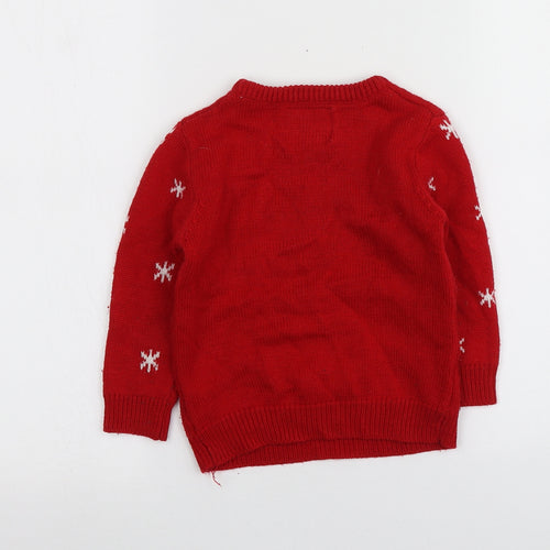 Primark Boys Red Round Neck Geometric Acrylic Pullover Jumper Size 2-3 Years   - Santa Jumper