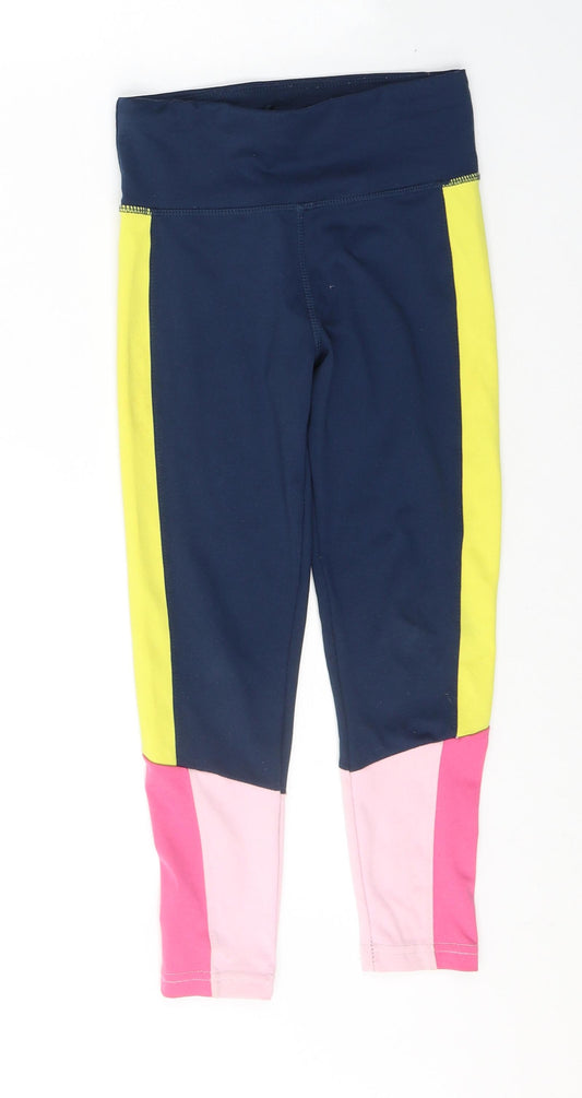 Leigh Tucker Girls Blue Colourblock Polyester Pedal Pusher Trousers Size 7-8 Years  Regular Pullover