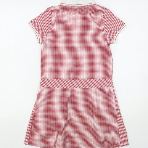 Pep&Co Girls Red Check Polyester Shirt Dress  Size 8-9 Years  Collared