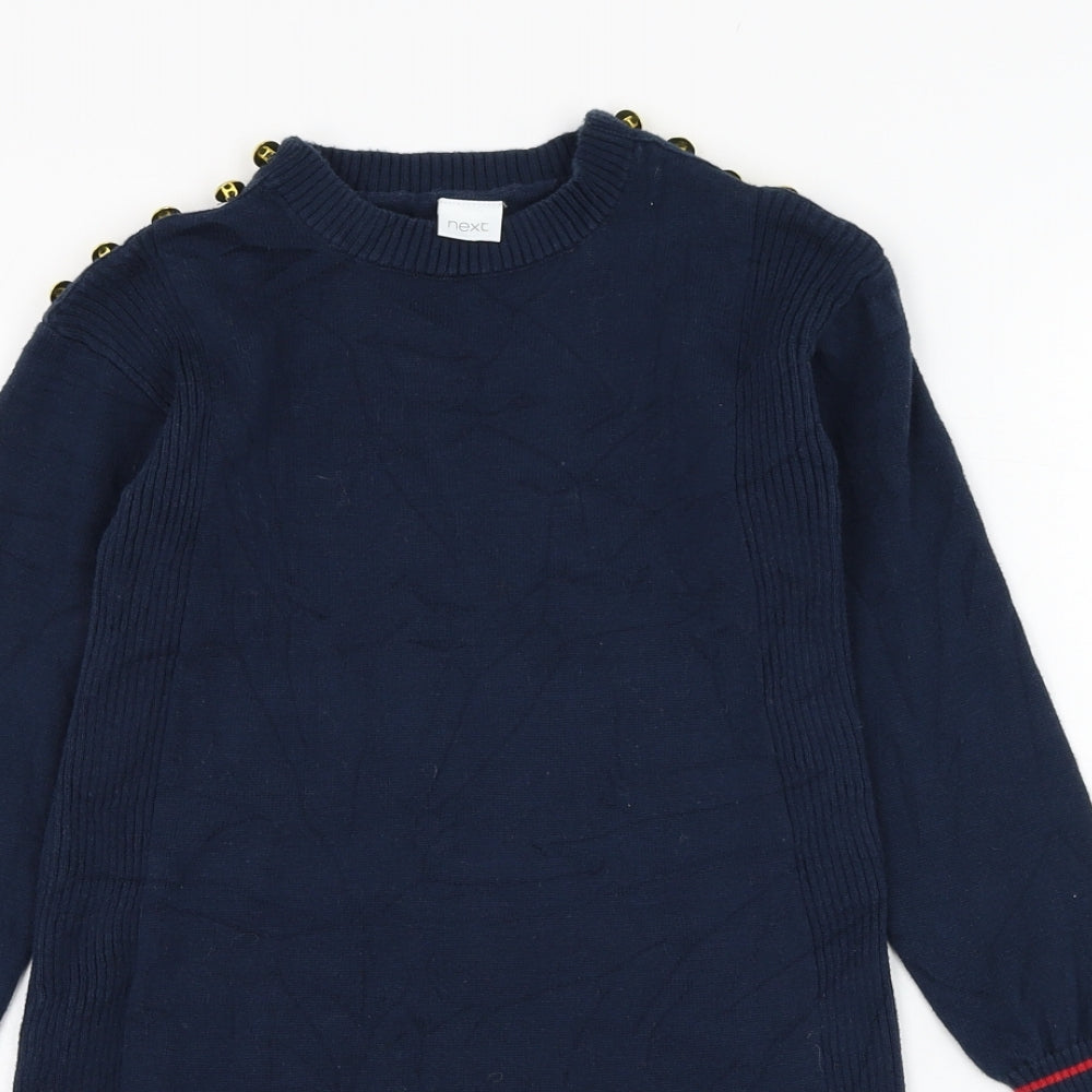 NEXT Girls Blue Round Neck  Cotton Pullover Jumper Size 7 Years  Pullover