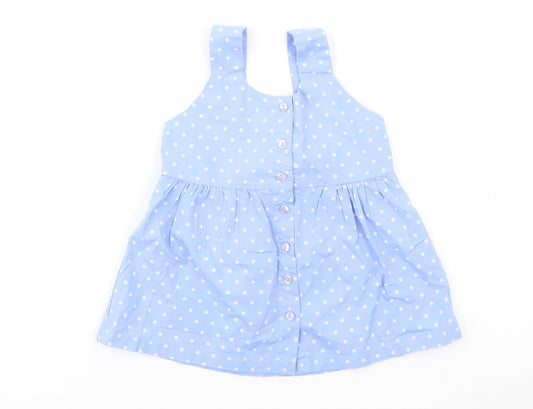 Dunnes Girls Blue Spotted 100% Cotton Pinafore/Dungaree Dress  Size 4 Years  Square Neck Button
