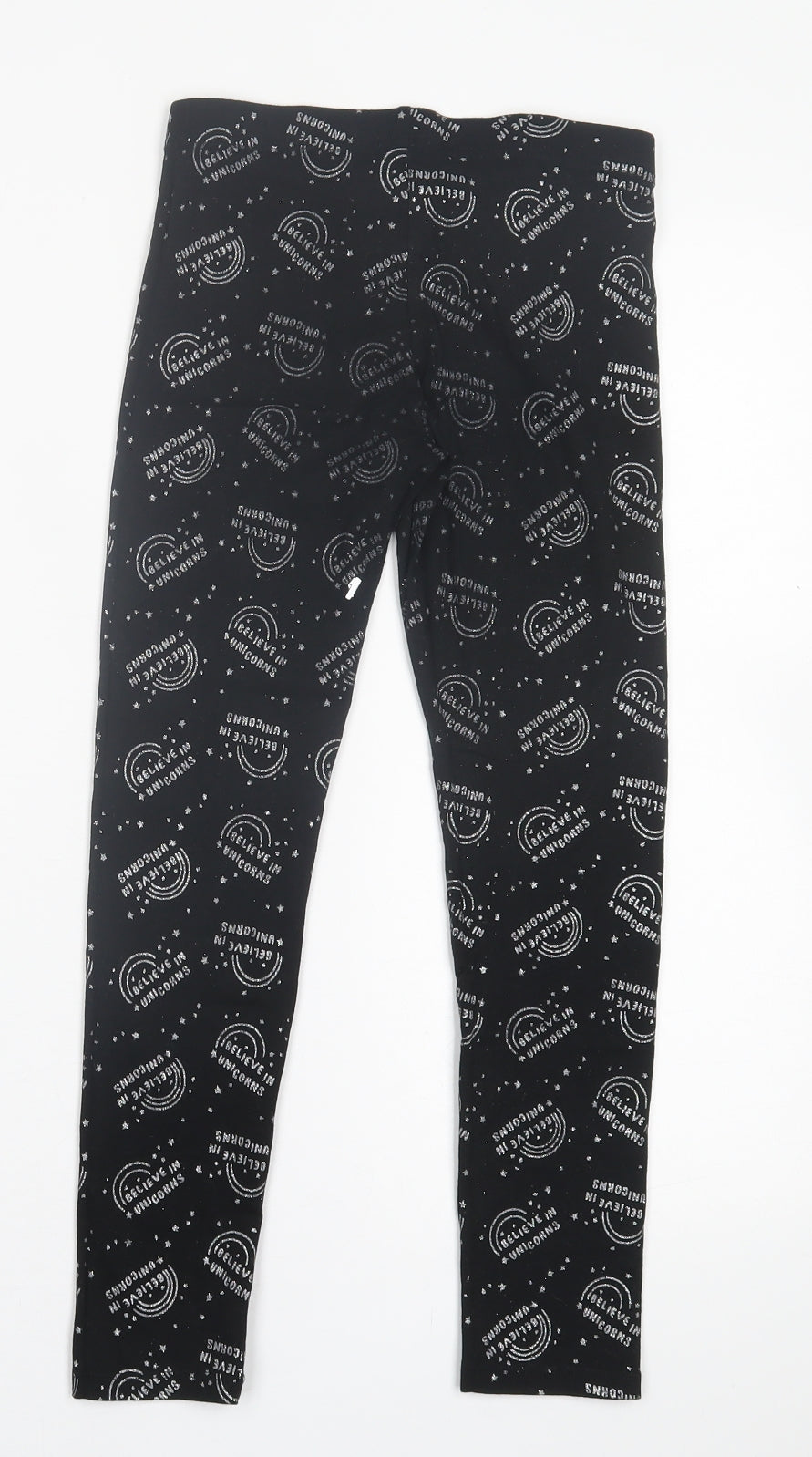 F&F Girls Black Geometric Cotton Capri Trousers Size 9-10 Years  Regular Pullover - Believe in Unicorns