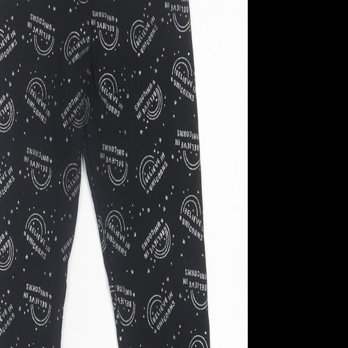 F&F Girls Black Geometric Cotton Capri Trousers Size 9-10 Years  Regular Pullover - Believe in Unicorns