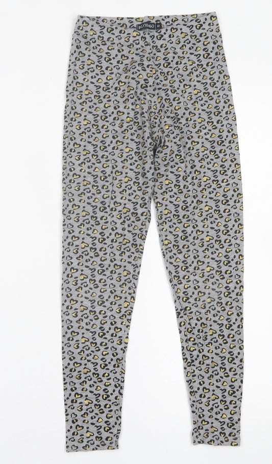 EXTENSION Girls Grey Animal Print Cotton Capri Trousers Size 10 Years  Regular Pullover