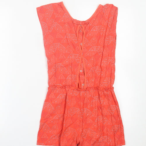 Vertbaudet Girls Red Geometric Viscose Playsuit One-Piece Size 12 Years  Button