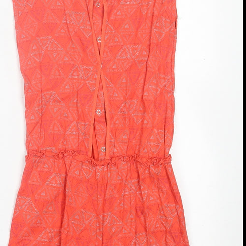 Vertbaudet Girls Red Geometric Viscose Playsuit One-Piece Size 12 Years  Button