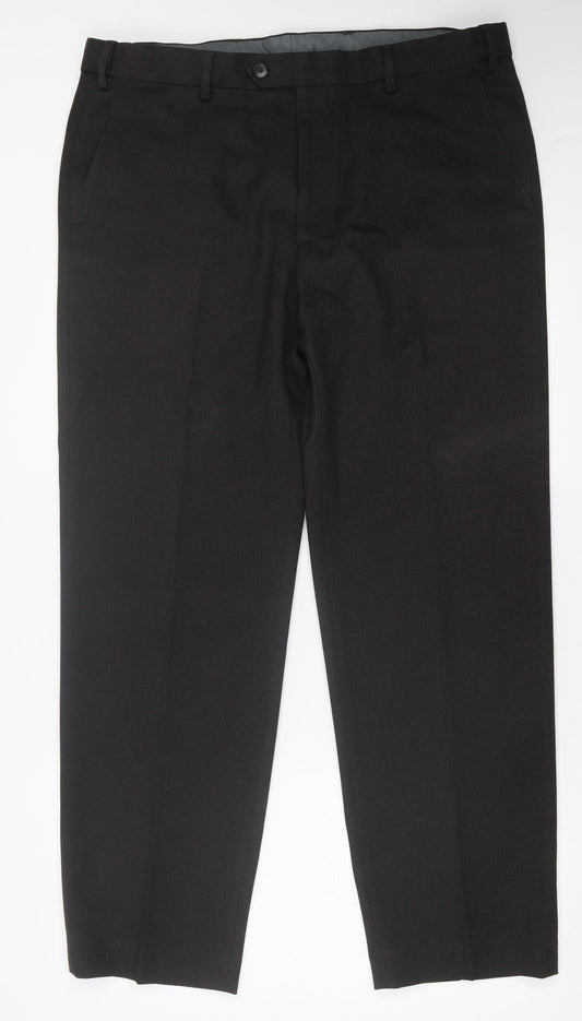 Marks and Spencer Mens Brown  Polyester Trousers  Size 38 in L31 in Regular Button