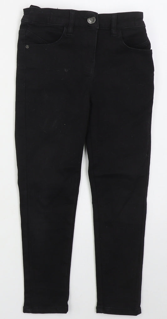 George Girls Black  Cotton Skinny Jeans Size 7 Years  Regular Button