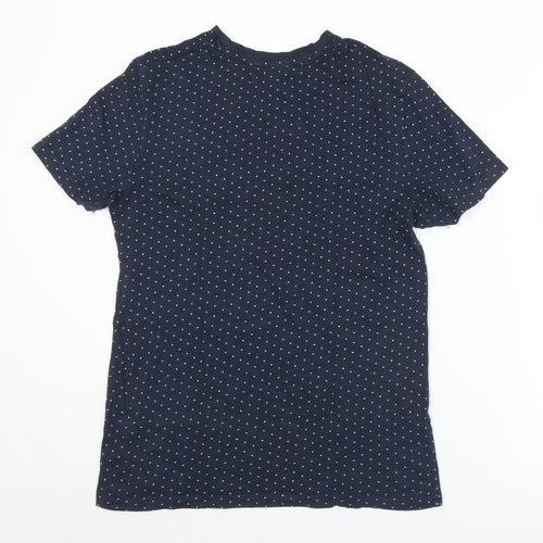 Celio Mens Blue Geometric Polyester  T-Shirt Size S Crew Neck
