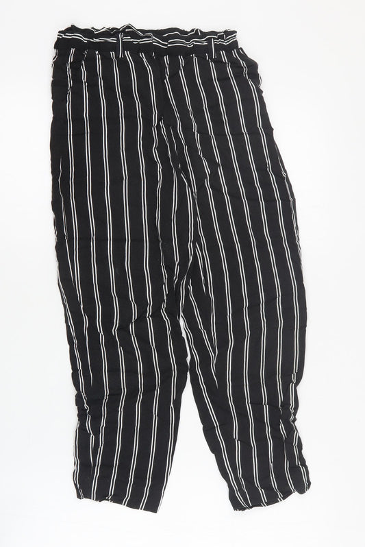 H&M Girls Black Striped Viscose Cropped Trousers Size 10 Years  Regular Pullover
