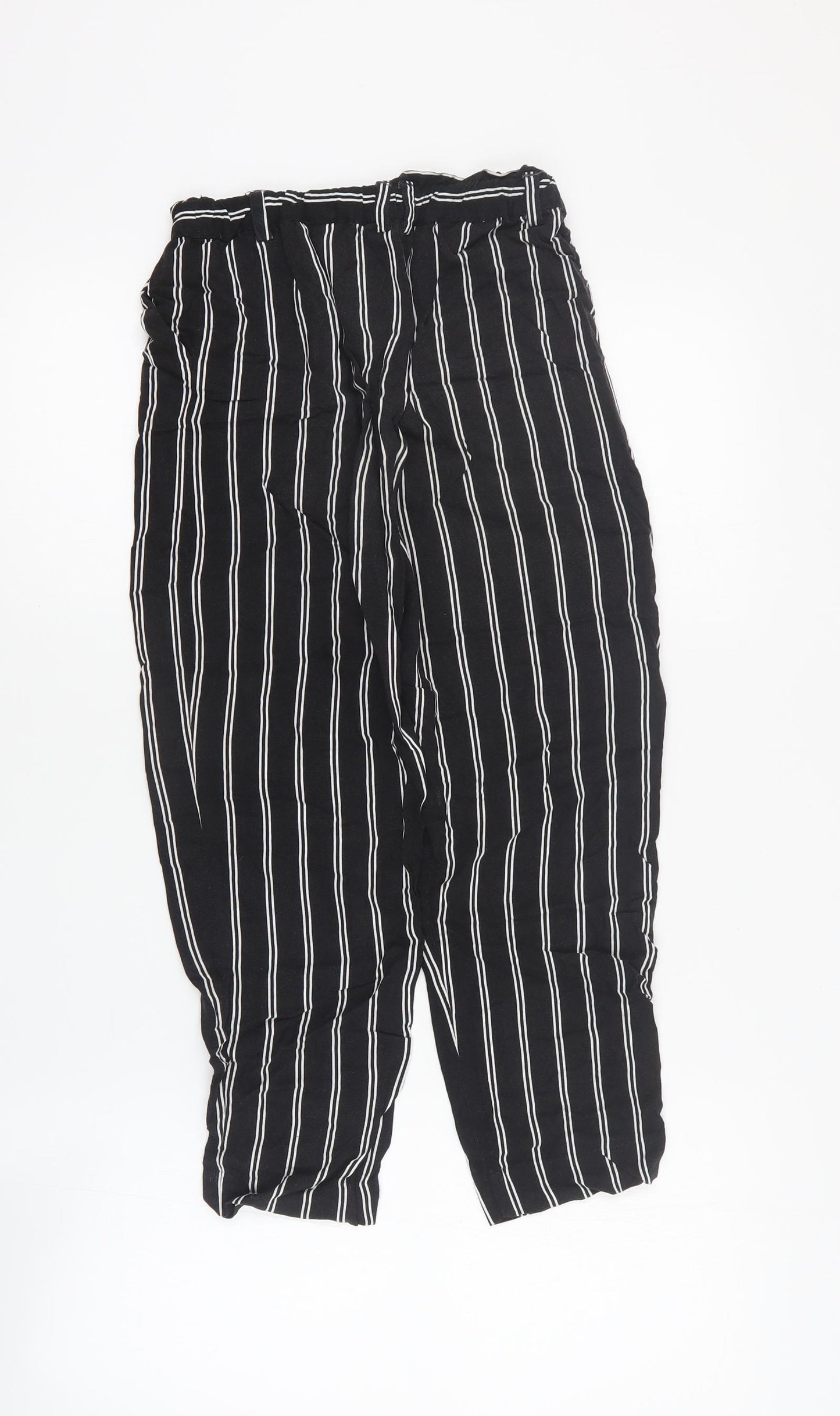 H&M Girls Black Striped Viscose Cropped Trousers Size 10 Years  Regular Pullover