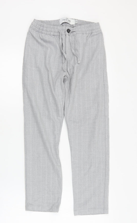 Topman Mens Grey Striped Polyester Cropped Trousers Size 28 in L30 in Regular Button